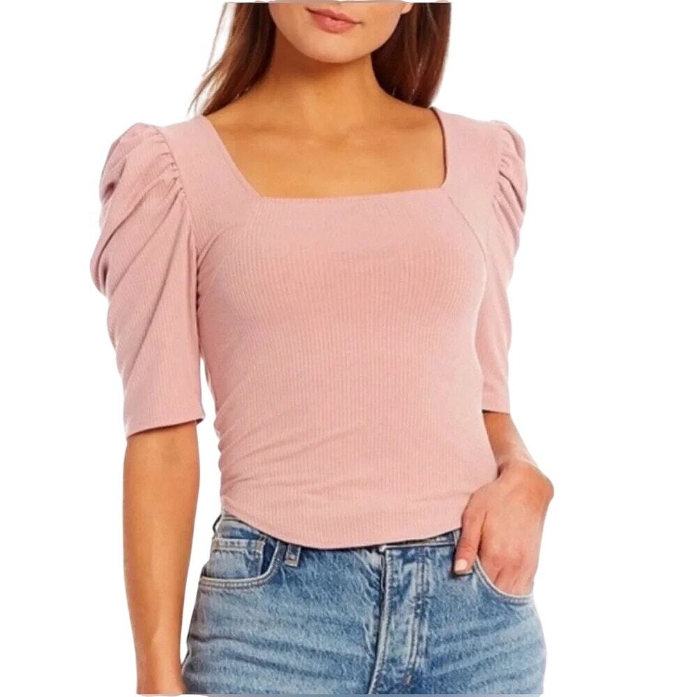 We the Free People NEW Night Lily Pale Mauve Ribbed Ruched Coquette Feminine Top